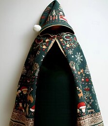 preiswerte -Damen Freizeitjacke Umhang / Capes Bequem Atmungsaktiv Druck Vintage Lässig Weihnachten Urlaub Straße Lässig Alltagskleidung Offene Vorderseite Lang Mit Kapuze Lässiger Schnitt Langarm Oberbekleidung