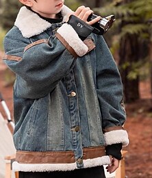 billiga -Barn Pojkar Svart skinnjacka Fleece-jacka Jakke Ytterkläder Slät Långärmad Håller värmen Vindtät Täcka Dagligen Mode Ledigt Blå Höst Vinter 4-12 år