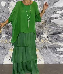 abordables -Femmes Robe maxi Robe fourreau Occasionnel Quotidien Coupe Ample Uni Manche 3/4 Col en V Noir Blanche Fuchsia Vert Printemps Automne