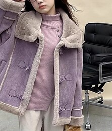 economico -Bambini Ragazze Giacca in finta pelle scamosciata Giacca in pile Giacca di pelle Tinta unica Moda Tasca Tenere al caldo Antivento All'aperto Cappotto Capispalla 4-12 Anni Autunno Viola