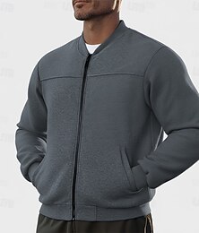 preiswerte -Herren Sweatshirt Reißverschluss-Sweatshirt Sweatshirt mit durchgehendem Reißverschluss Schwarz Rote Marineblau Blau Dunkelgray Stehkragen Einfach Tasche Sport & Outdoor Täglich Ferien Baumwolle