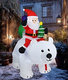 abordables -Noël Père Noël chevauchant un ours blanc tremblant bande lumineuse LED modèle gonflable d'air intérieur et extérieur cour pelouse fête atmosphère festive décoration lumière UE/US/UK/AU prise