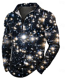 رخيصةأون -رجالي هندسي قمصان بولو بسحاب كم طويل قمصان البولو Lapel كاجوال الأماكن المفتوحة شارع مناسب للبس اليومي طباعة ثلاثية الأبعاد الربيع الخريف الشتاء أسود أرجواني برتقالي