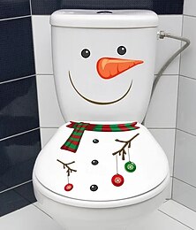 ieftine -Autocolant de toaletă cu om de zăpadă de Crăciun – decor de baie autoadeziv din PVC cu desene animate, impermeabil, detașabil, plastic durabil, de unică folosință, finisaj mat pentru decorarea