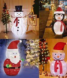 preiswerte -Weihnachts-LED-Pinguin-Dekorationslaterne zusammenklappbarer Rahmen Yard Ornament mit LEDs wasserdicht batteriebetrieben für Xmas Innen- und Außengarten Feiertagsdekoration 70 * 36CM