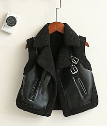 voordelige -Kinderen Jongens Zwart leren jack Fleecejack Gilet Jack bovenkleding Effen Lange mouw Rits omhoog Houd Warm Windbestendig: jas Dagelijks Modieus Casual Zwart Lente Herfst 4-12 jaar