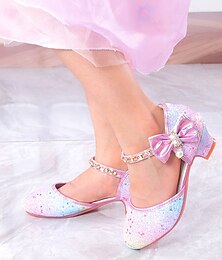 preiswerte -Funkelnde, regenbogenfarbene Glitzer-Ballerinas für Mädchen mit Schleife und Perlen-Knöchelriemen – süße Prinzessinnenschuhe