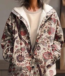 preiswerte -Damen Wintermantel Winterjacke Warm Schnelltrocknend Knöpfe Täglich Modern Lässig Bequem Blumen Urlaub Lässig Athleisure Täglich Regulär Mit Kapuze Normale Passform Langarm Oberbekleidung Rote Khaki