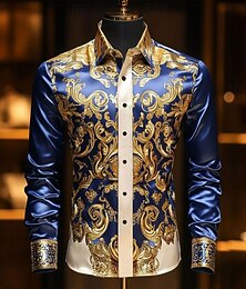 economico -Per uomo Stampa Floreale Etnico Barocco Camicia Camicia in raso Camicia elegante Manica Lunga Vintage Retrò Vacanza Abbigliamento Quotidiano Estate Primavera Autunno Collo ripiegato Stampa 3D Camicie