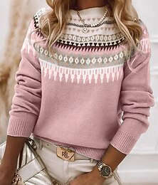 halpa -Naisten Jouluneule Fair Isle -neule Neulos Fair Isle -villapaita Katutyyli Vapaa-aika Kuvitettu Geometrinen Tiukka pyöreä kaula-aukko Kudottu Painettu Pitkähihainen Tavalliset topit Neuloa Päivittäin