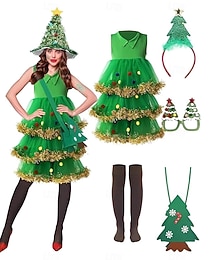 economico -Set Alberi di Natale Abiti Abito di Natale fantasia Costumi Cosplay con accessori Per donna Ragazze Natale Costume di Natale Adulti Bambini Natale Capodanno Natale Feste Vestito Calze Borsa Cappello