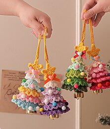 levne -ručně háčkovaná vánoční ozdoba na stromeček z měkké látkové příze s vrstvami vícebarevných háčkovaných švů, poutko pro zavěšení &Zlatá hvězdná ozdoba, sváteční dekorace ve stylu DIY na Vánoce,