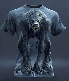 baratos -Homens 3D impressão 3D Lobisomem Camiseta Manga Curta Camiseta Impressão 3D Gola Redonda Camisa Exagerado Designer Terror Festa Rua Feriado Preto Vermelho Azul Verão Primavera Todas as Estações Roupa