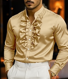 preiswerte -Herren Hemd Kleidhemd Freizeithemd Knopfhemd Abschlussballhemd Einfach Karneval Formell Weiß Rote Purpur Gold Langarm Stehkragen Ganzjahres Bekleidung Knöpfe