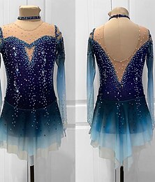 ieftine -Rochie de Patinaj Artistic Pentru femei Fete Πατινάζ στο πάγο Rochii Bleumarin Peteci Mâneci cu Gaura Spandex Plasă Înaltă Elasticitate Antrenament Competiție Ținută Patinaj Clasic Cristale / Strasuri