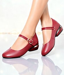 economico -scarpe da ballo da donna in vera pelle rossa modello Mary Jane - comode scarpe da ballo con tacco basso &scarpe da palcoscenico per latino, salsa e pratica
