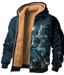 economico -Per uomo Lupo Pile Felpa con Cappuccio Giacca di pelle Felpa Classico Da caccia Manica Lunga Girocollo All'aperto Campeggio Nero Con zip Autunno Inverno progettista S M L XL 2XL 3XL