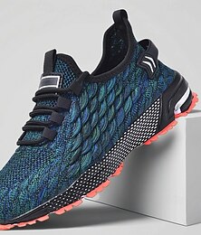 olcso -Férfi kék hálós futócipő légáteresztő kötött felsőrésszel és ütéscsillapító talppal, könnyű sportcipő edzőterembe, edzésre és mindennapi viseletre.