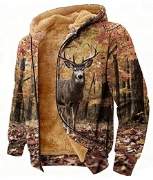 abordables -Homme Camouflage Cerf Polaire Sweat à capuche Veste Classique Militaire Col ras du cou Extérieur Camping Bleu Ciel Bleu Zip Up Automne Hiver Designer