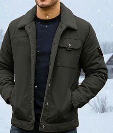 economico -Per uomo Giacca in Pile Giacca Cargo Giacca da Lavoro Formale Casa Giacca a Vento Durevole Tasca Colletto in pile Autunno Inverno Tinta unica Attivo Vintage Colletto Regolare Blu marino Verde scuro