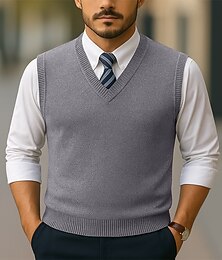 preiswerte -Herren Pullover Pullunder Gerippt Stricken Normale Oberteile Gestrickt Schmale Passform Einfach V Ausschnitt Strickware Zeitgenössisch Lässig Geschäft Bekleidung Frühling Herbst Wein Marineblau M L XL