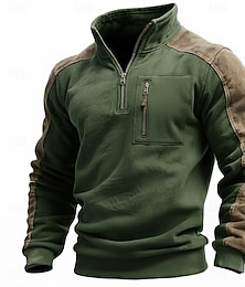abordables -Homme Pull à Capuche & Sweat-shirt manche longue Col montant Demi-zip Automne Hiver Printemps & Automne Bloc de Couleur ancien Quotidien Occasionnel Avec Poches Bloc de Couleur Extérieur Décontract