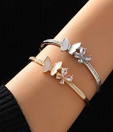 abordables -Bracelet Jonc Le style rétro Zircon Papillon Mignon Élégant Simple Bracelet Bijoux Argent Doré irrégulier pour Mariage Soirée Fiançailles Bal de promo