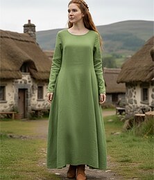 abordables -Retro Antiguo Medieval Renacimiento Vestidos Disfraz de lujo Vestido túnica Vikingo Ranger Disfraz Mujer Celta Vikingo Víspera de Todos los Santos Carnaval Rendimiento LARP Feria Ren Adulto Vestido
