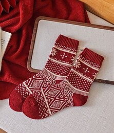 billige -Dame Besetningssokker Tykke vintervarme sokker Jul utendørs Ferie Ruter polyester Grunnleggende Klassisk Fritid Elastisk Varm 1 par