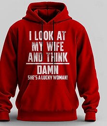 abordables -Sweat à capuche drôle pour mari. Je regarde ma femme et je pense « putain, c'est une femme chanceuse ». Sweat à capuche humoristique pour homme marié.