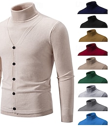 abordables -Homme Pull Côtelé Tricoter Hauts Réguliers 2 en 1 Tricoté Uni Col roulé Tricots Contemporain Occasionnel Tenue quotidienne Vêtement Tenue Printemps Automne Noir Rouge Bordeaux M L XL
