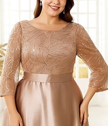 preiswerte -A-Linie Brautmutterkleid Elegant Vintage luxuriös Rundhalsausschnitt Bodenlang Polyester Langarm mit Falten Paillette