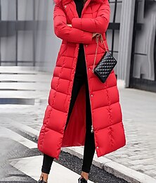 preiswerte -Damen Wintermantel Daunenjacke Kapuzenjacke Warm Bequem Reißverschluss Tasche Aktiv Lässig Einfach Outdoor Urlaub Ausgehen Wochenende Lang Mit Kapuze Normale Passform Langarm Oberbekleidung Schwarz