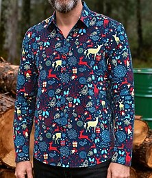 preiswerte -Weihnachten langarm Button-Down-Hemd Rentier Grafik Neuartige Komisch für Herren Erwachsene 3D-Druck  für Weihnachten Karneval Neujahr Party