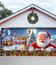 olcso -Karácsonyi garázsajtó borító Mikulással és rénszarvassal, 3D-s ünnepi garázs banner kültéri karácsonyi dekoráció előkerti otthoni kocsifelhajtó dekorációhoz