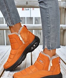 levne -Dámské oranžové nepromokavé zimní sněhule – teplé kotníkové boty s kožešinovou podšívkou na outdoor, turistiku a chladné počasí