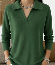 billiga -Dam Tröja Elegant Dagligen Stylish Polokrage Stickat Långärmad Vanliga toppar Sticka Dagligen Helgen Svart Vit Vår Höst