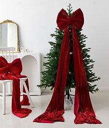economico -Decorazioni con fiocchi natalizi, puntale per albero di Natale in velluto rosso da 31,5 pollici - fiocchi regalo con nastro bordeaux - decorazioni natalizie per interni ed esterni, ghirlande per la