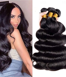 abordables -Lot de 4 extensions de cheveux humains brésiliens vierges ondulés de 20 à 71 cm, tissage rapide, noir naturel, 12A