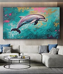 abordables -Peinture à l'huile abstraite de dauphin peinte à la main sur toile, grandes tailles, art mural, affiche, animal, décoration d'intérieur, idée cadeau
