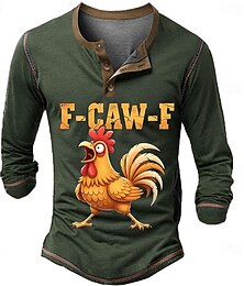 levne -Pánské Kohout Legrační F-Caw-F Tričko Henley Trička Dlouhý rukáv Vinobraní Módní Designové Venkovní Ležérní Denní Jaro & podzim Celý rok Vojenská zelená Tmavě šedá Černá Námořnická modř Henley Tričko