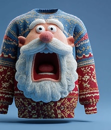 abordables -Pull de Noël moche Homme Dessin animé Père Noël Imprimé Pull Tricots Col Rond Occasionnel Vacances Quotidien Tricot Garder au chaud manche longue Printemps Automne Hiver Bleu Clair Rouge Bleu