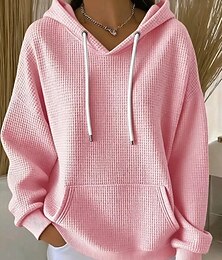 economico -Per donna Felpa con cappuccio Semplice Casual Manica Lunga Con Cappuccio Top Regolari Tasca Nero Bianco Rosa Blu Fucsia Primavera Autunno Inverno