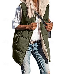 preiswerte -Damen Wintermantel Weste Warm Bequem Reißverschluss Tasche Lässig Einfach Urlaub Alltagskleidung Ausgehen Wochenende Regulär Mit Kapuze Normale Passform Ärmellos Oberbekleidung Marineblau Schwarz Grün