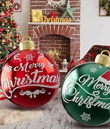 abordables -Lot de 2 boules gonflables de Noël de 60 cm (23,6 pouces), grandes décorations pour arbre, cour, pelouse, jardin, porche, avec pompe