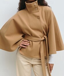 preiswerte -Damen Freizeitjacke Trenchcoat Umhang / Capes Warm Bequem Knöpfe Mode Lässig Einfach Straße Lässig Alltagskleidung Ausgehen Einreihig Kurz Stehkragen Normale Passform Langarm Oberbekleidung Schwarz