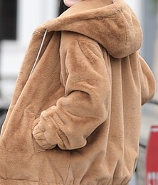 preiswerte -Damen Wintermantel Sherpa-Jacke Bequem Atmungsaktiv Tasche Lässig Einfach Urlaub Straße Lässig Alltagskleidung Reisverschluss Kurz Mit Kapuze Lässiger Schnitt Langarm Oberbekleidung Schwarz Khaki