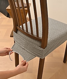 voordelige -stoelhoezen voor eetkamer elastische jacquard streep geruit ontwerp dubbele elastische krukhoes met gesp en tong antislip stoelkussenhoesset voor thuis hotel banketdecoratie