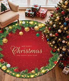 preiswerte -Berberteppiche Runder roter Weihnachtskranzteppich für Wohnzimmer und Schlafzimmer Faux Cashmere Feiertagsteppich mit 'Fröhliche Weihnachten' weicher rutschfester maschinenwaschbarer Teppich
