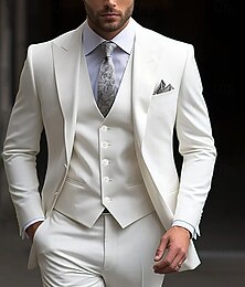 halpa -Miesten Häät Juhla Puvut Valkoinen Muoti Juhla Yhtenäinen Normaali istuvuus 3-osainen setti Yksirivinen kaksi nappia